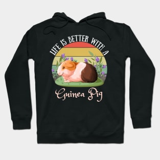 Life Is Better With A Guinea Pig, Cute Retro Sunset Guinea Pig Lover Hoodie